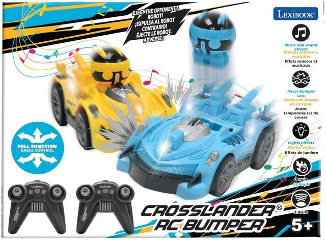 Alt view image 5 of 6 - LEXiBOOK, Crosslander® RC Bumper, Set of 2 Radio-Controlled Racer Bumper Cars, up to 12 km/h (7mph), 2 Removable Characters, Sound and Light Effects, Yellow/Blue, RC2