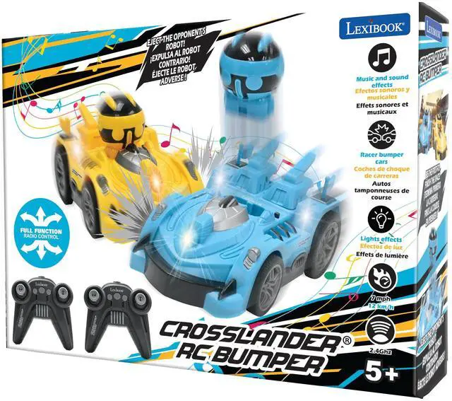 Alt view image 6 of 6 - LEXiBOOK, Crosslander® RC Bumper, Set of 2 Radio-Controlled Racer Bumper Cars, up to 12 km/h (7mph), 2 Removable Characters, Sound and Light Effects, Yellow/Blue, RC2