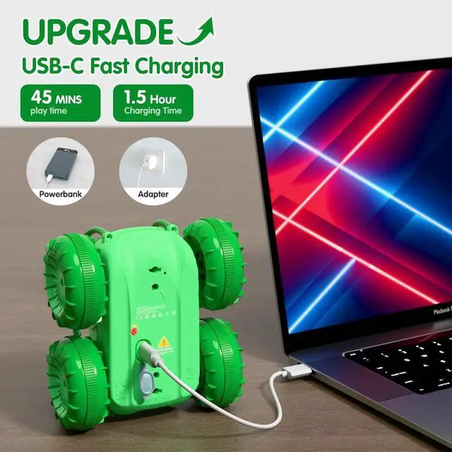 Alt view image 2 of 6 - zingzoom Remote Control Car, Fast Direct Charging RC Cars Amphibious Rechargeable Stunt Car 360° Rotating LED 2.4Ghz 4WD All Terrain Waterproof Cars Toy Christmas Birthday Gift Kids Boys 3-12 Years