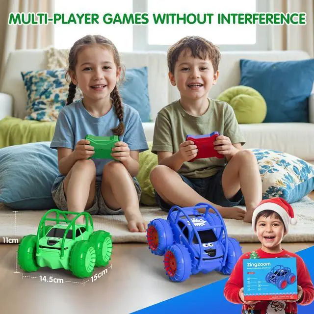 Alt view image 6 of 6 - zingzoom Remote Control Car, Fast Direct Charging RC Cars Amphibious Rechargeable Stunt Car 360° Rotating LED 2.4Ghz 4WD All Terrain Waterproof Cars Toy Christmas Birthday Gift Kids Boys 3-12 Years