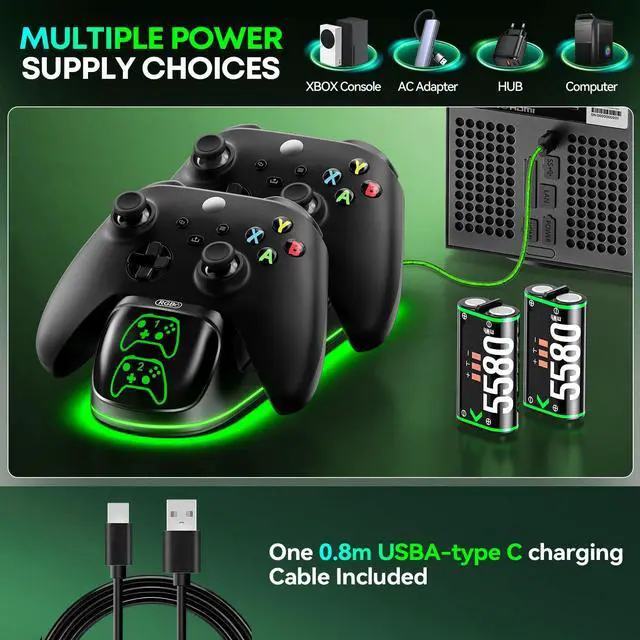 Alt view image 4 of 7 - OIVO XSX Controller Charger Station with 2 Packs 5580mWh Rechargeable Battery for Xbox Series X/S/One/Elite/Core Controller, Charging Dock for Xbx with 4 Packs Covers for Xbox One Console