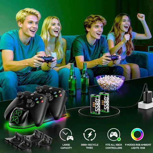 Alt view image 7 of 7 - OIVO XSX Controller Charger Station with 2 Packs 5580mWh Rechargeable Battery for Xbox Series X/S/One/Elite/Core Controller, Charging Dock for Xbx with 4 Packs Covers for Xbox One Console