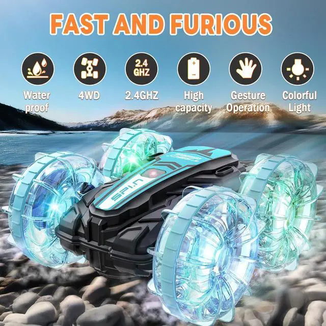 Alt view image 3 of 7 - Korffe Remote Control Car, Amphibious RC Cars Toys for Ages 5-7, 4WD RC Boat, Waterproof 360° Rotating RC Monster Truck Stunt Car, Christmas Birthday Gifts Toys for Ages 8-13, Water Beach Pool Toy