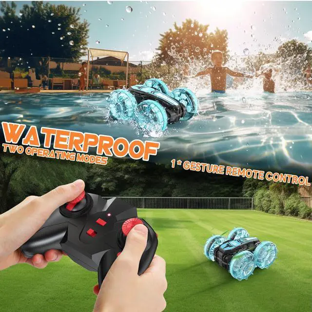 Alt view image 4 of 7 - Korffe Remote Control Car, Amphibious RC Cars Toys for Ages 5-7, 4WD RC Boat, Waterproof 360° Rotating RC Monster Truck Stunt Car, Christmas Birthday Gifts Toys for Ages 8-13, Water Beach Pool Toy