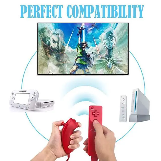 Alt view image 2 of 7 - Wii Remote Controller, 2 Packs Upgrade Wireless Controller Compatible with Wii Wii U Console(Deep blue and red)