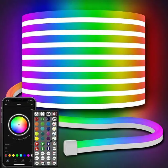 Main image of 32.8Ft Neon Rope Lights,Flexible Led Rope Lights Control with App/Remote,Multiple Modes RopeLights,IP65 Outdoor RGB Led Neon Lights NonWater Resistant,Music Sync Gaming Led NeonLight Strip