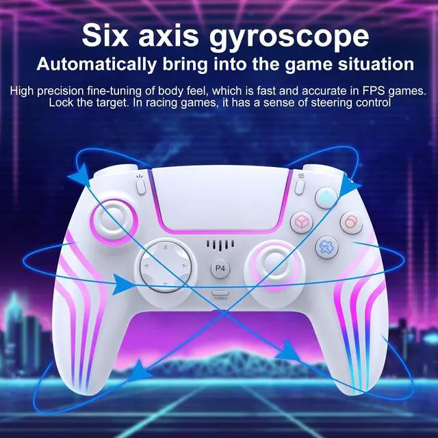 Alt view image 5 of 7 - Wireless Controller for P4 with LED Lighting, Remote Control for P4 with Double Shock, Six-Axis Sensor