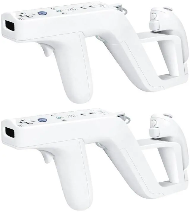 Main image of TNP Zapper Gun for Nintendo Wii 2 Pack Wireless Blaster Remote Wiimote Controller Game Attachment, Links Remote Nunchuk for Shooting Sport Games - Light White