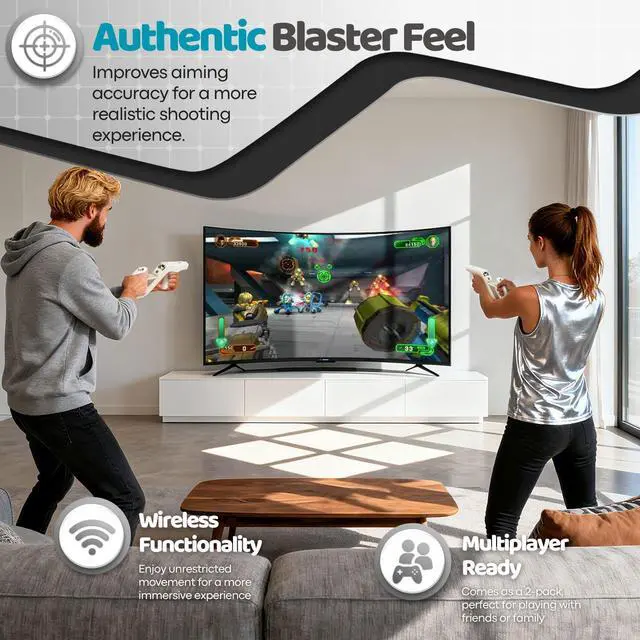 Alt view image 5 of 7 - TNP Zapper Gun for Nintendo Wii 2 Pack Wireless Blaster Remote Wiimote Controller Game Attachment, Links Remote Nunchuk for Shooting Sport Games - Light White