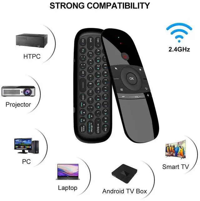 Alt view image 2 of 7 - WeChip W1 Universal TV Remote Air Mouse, Wireless Keyboard Fly Mouse 2.4GHz Connection Air Remote Keyboard Mouse for Android TV Box/PC/Smart TV/Projector/HTPC/All-in-one PC/TV (w1)