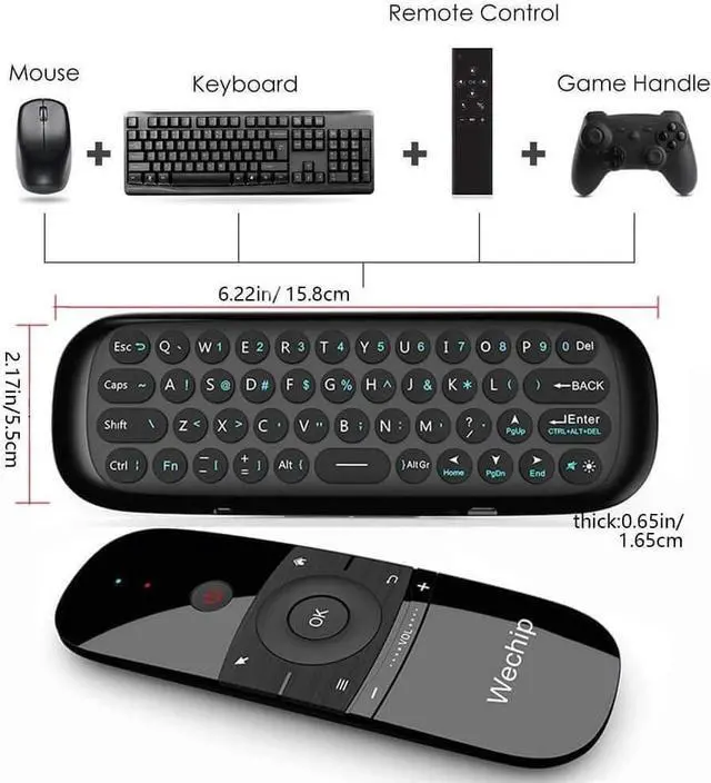 Alt view image 7 of 7 - WeChip W1 Universal TV Remote Air Mouse, Wireless Keyboard Fly Mouse 2.4GHz Connection Air Remote Keyboard Mouse for Android TV Box/PC/Smart TV/Projector/HTPC/All-in-one PC/TV (w1)