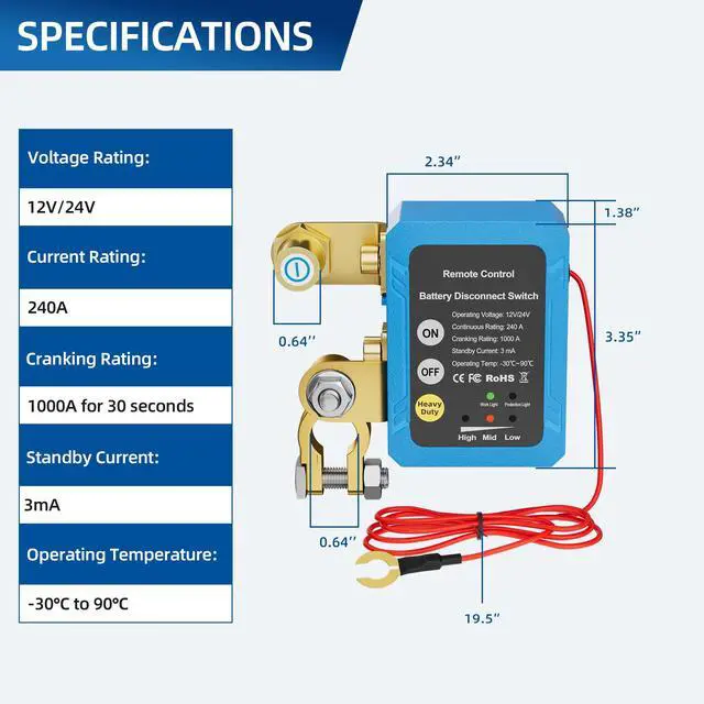 Alt view image 2 of 6 - RVBOATPAT 12V 240A Remote Battery Disconnect Switch Kill Switch Automatic Power Shut Off Switch Remote Control Switch for Auto Car Truck Boat