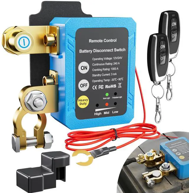 Main image of RVBOATPAT 12V 240A Remote Battery Disconnect Switch Kill Switch Automatic Power Shut Off Switch Remote Control Switch for Auto Car Truck Boat
