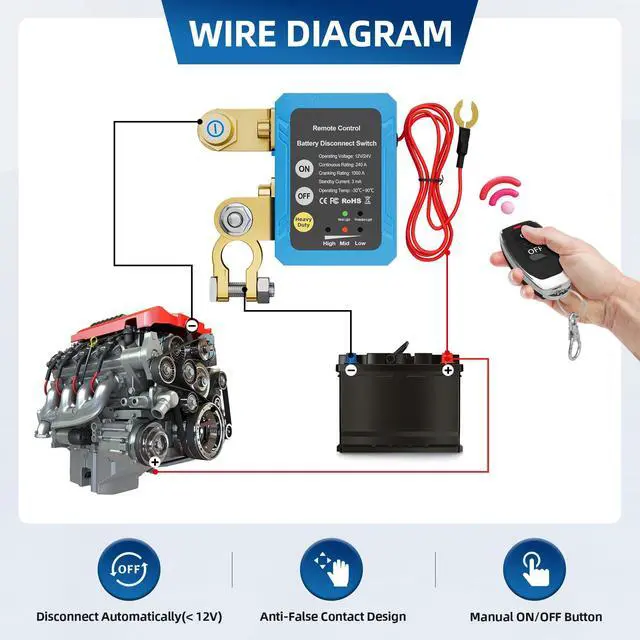 Alt view image 5 of 6 - RVBOATPAT 12V 240A Remote Battery Disconnect Switch Kill Switch Automatic Power Shut Off Switch Remote Control Switch for Auto Car Truck Boat