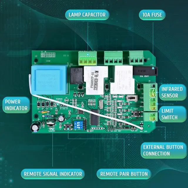 Alt view image 7 of 7 - CO-Z AC Sliding Gate Opener Circuit Board, Sliding Gate Motor and Accessories Main Electronic Control Board, Replacement Gate Operator Logic Board, and Included 433.92MHz Remote Control
