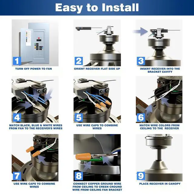 Alt view image 6 of 7 - Universal Ceiling Fan Remote Control Kit,Hampton Bay Fan Remote Kit Replacement for Hunter,Harbor Breeze, Home Decorators,3-Speed, Light Dimming,Time Delay, KUJCE10320/TR222A,2AAZPHD3/HD3,98130,TX028C