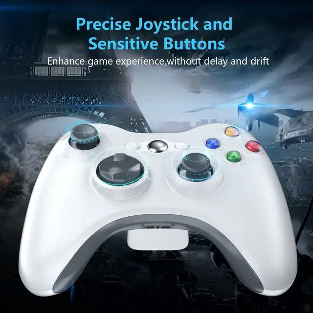 Alt view image 6 of 6 - Oussirro Wireless Controller for Xbox 360, 2.4GHZ Gamepad Joystick Controller Remote for PC Windows 7,8,10 with Receiver Adapter, White