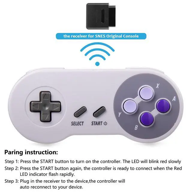 Alt view image 4 of 7 - KIWITATA 2 Pack 2.4GHz Wireless Controller for SNES Original Console, Rechargeable Wireless Remote Gamepad Controller for SNES Super Entertainment System Console