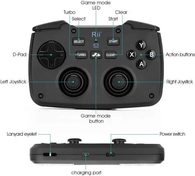 Alt view image 3 of 7 - (Backlit Version)3 in 1 Multifunctional 2.4GHz Wireless Portable Game Controller 62-Key Rechargeable Keyboard Mouse Combo Turbo Vibration Function for PC/Raspberry pi2/Android TV Google/TV B