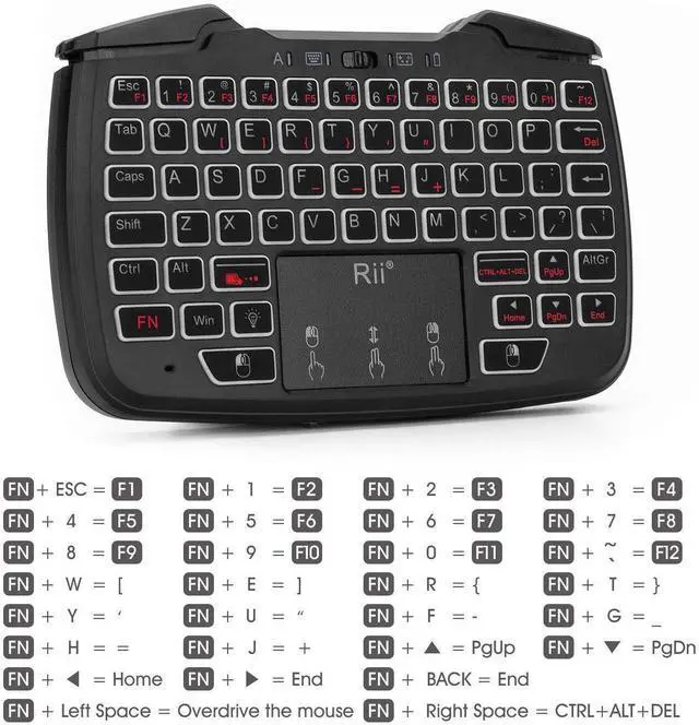 Alt view image 7 of 7 - (Backlit Version)3 in 1 Multifunctional 2.4GHz Wireless Portable Game Controller 62-Key Rechargeable Keyboard Mouse Combo Turbo Vibration Function for PC/Raspberry pi2/Android TV Google/TV B