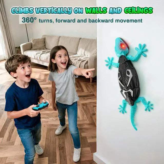Alt view image 3 of 7 - Hamino RC Wall Crawling Gecko, Remote Control Wall Climbing Lizard Robot Kids' Electronics Toys, Floor & Wall Crawling, Glowing Eyes, Low Noise, Rechargeable Boys Gifts for Kids 3 4 6 7 8+ Year Old