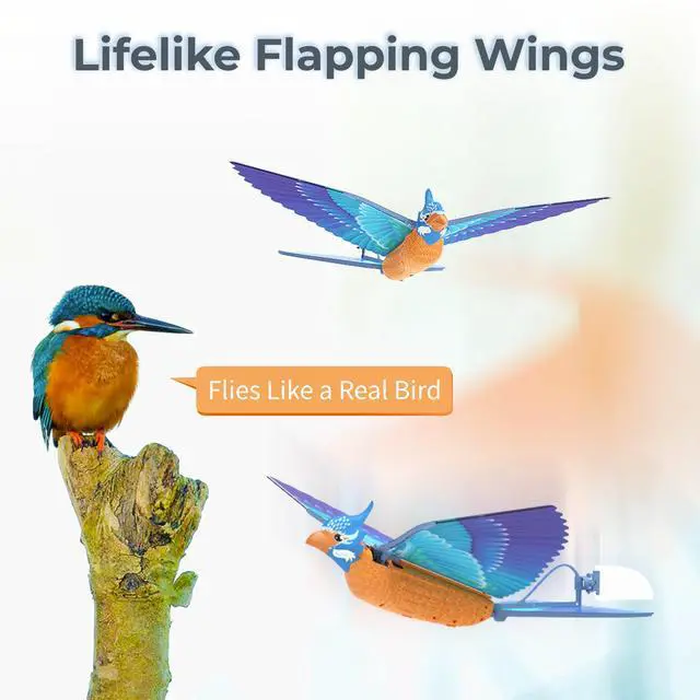 Alt view image 4 of 6 - Go Go Bird Bionic RC Bird Toy, Remote Control Flying Bird, Single Flapping-wing Design, 6-axis Gyro, Easy Indoor & Outdoor RC Toys for Kids, Boys and Girls - Kingfisher
