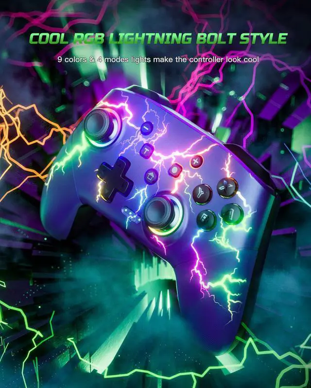 Alt view image 2 of 7 - VOYEE Switch Controllers Compatible with Switch/Lite/OLED/PC Windows, 1000mAh Programmable RGB Lightning LED, Wireless Pro Controller with One Key Pairing/Wake Up/Turbo/Vibration