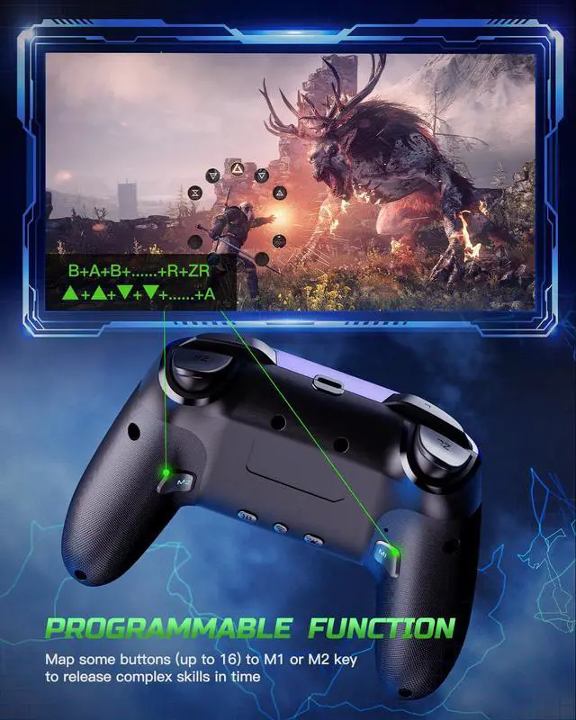 Alt view image 3 of 7 - VOYEE Switch Controllers Compatible with Switch/Lite/OLED/PC Windows, 1000mAh Programmable RGB Lightning LED, Wireless Pro Controller with One Key Pairing/Wake Up/Turbo/Vibration