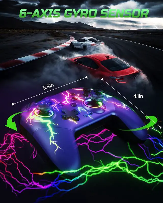 Alt view image 6 of 7 - VOYEE Switch Controllers Compatible with Switch/Lite/OLED/PC Windows, 1000mAh Programmable RGB Lightning LED, Wireless Pro Controller with One Key Pairing/Wake Up/Turbo/Vibration