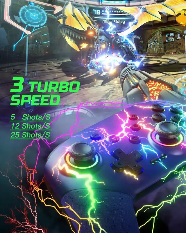 Alt view image 7 of 7 - VOYEE Switch Controllers Compatible with Switch/Lite/OLED/PC Windows, 1000mAh Programmable RGB Lightning LED, Wireless Pro Controller with One Key Pairing/Wake Up/Turbo/Vibration