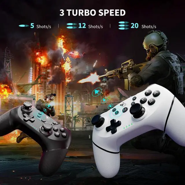 Alt view image 4 of 7 - AceGamer Wireless Pro Controller for Nintendo Switch/Lite/OLED/Switch 2/PC, 2 pack, Dual Vibration/Turbo/Ergonomic ! (Black&White)