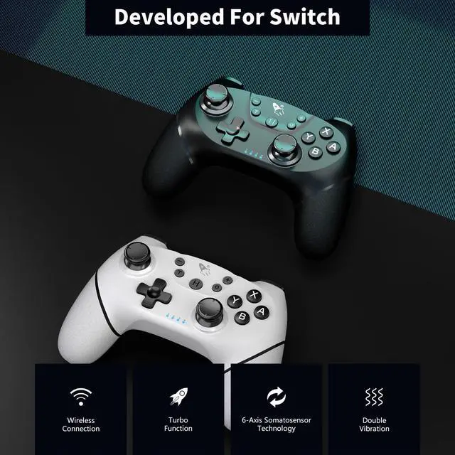 Alt view image 6 of 7 - AceGamer Wireless Pro Controller for Nintendo Switch/Lite/OLED/Switch 2/PC, 2 pack, Dual Vibration/Turbo/Ergonomic ! (Black&White)