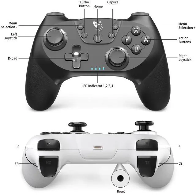 Alt view image 2 of 7 - AceGamer Wireless Pro Controller for Nintendo Switch/Lite/OLED/Switch 2/PC, 2 pack, Dual Vibration/Turbo/Ergonomic ! (Black&White)