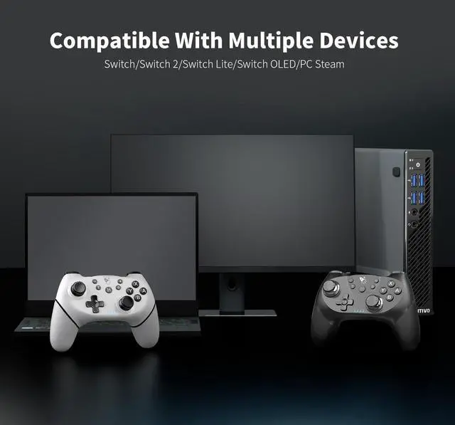 Alt view image 5 of 7 - AceGamer Wireless Pro Controller for Nintendo Switch/Lite/OLED/Switch 2/PC, 2 pack, Dual Vibration/Turbo/Ergonomic ! (Black&White)