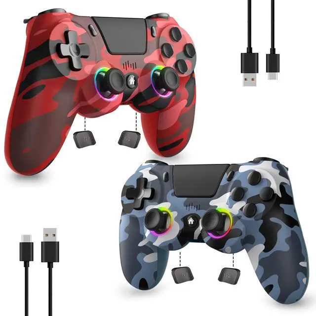 Main image of 2 Pack Wireless Controller for PS4, Game Remote Controller Compatible with PS4/Slim/Pro/PC, Programmable, RGB Light, 1000mAh Battery, Dual Vibration, 6-Axis Gyro, Share, Touch Pad, Speaker&Audio Jack