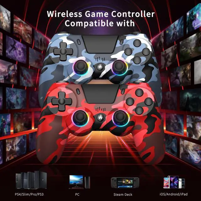 Alt view image 2 of 7 - 2 Pack Wireless Controller for PS4, Game Remote Controller Compatible with PS4/Slim/Pro/PC, Programmable, RGB Light, 1000mAh Battery, Dual Vibration, 6-Axis Gyro, Share, Touch Pad, Speaker&Audio Jack