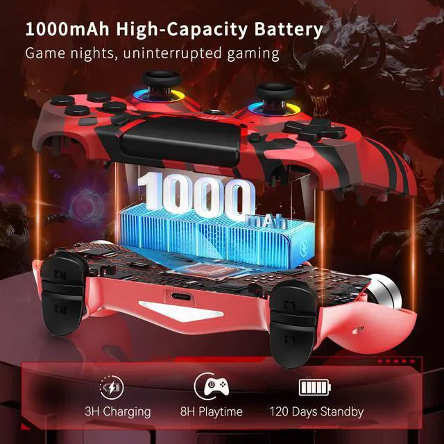 Alt view image 6 of 7 - 2 Pack Wireless Controller for PS4, Game Remote Controller Compatible with PS4/Slim/Pro/PC, Programmable, RGB Light, 1000mAh Battery, Dual Vibration, 6-Axis Gyro, Share, Touch Pad, Speaker&Audio Jack