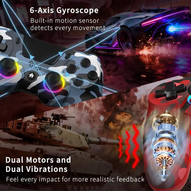 Alt view image 4 of 7 - 2 Pack Wireless Controller for PS4, Game Remote Controller Compatible with PS4/Slim/Pro/PC, Programmable, RGB Light, 1000mAh Battery, Dual Vibration, 6-Axis Gyro, Share, Touch Pad, Speaker&Audio Jack