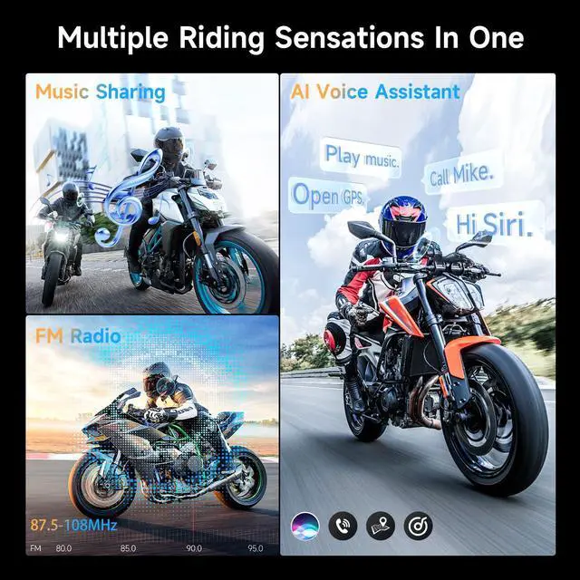 Alt view image 5 of 7 - Moman Motorcycle Intercom, H2E Eagle-Like Helmet Headset Communication System with Dual Chip for Audio Multitasking HiFi/Music Sharing/FM/AI Voice (1Pack), Motorcycle-Intercom-Helmet-Headset-Headphone