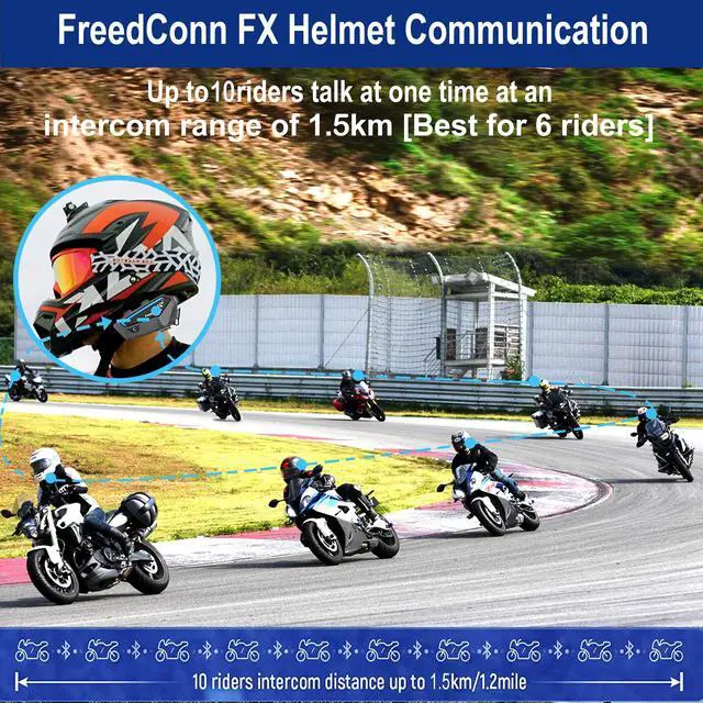 Alt view image 2 of 7 - FreedConn FX 10 Riders Motorcycle Bluetooth Headset with Music Sharing, Helmet Bluetooth Intercom with Noise Cancellation/FM Radio/IP67/Ultra-Thin Body, Universal Communication Systems for Motorbike