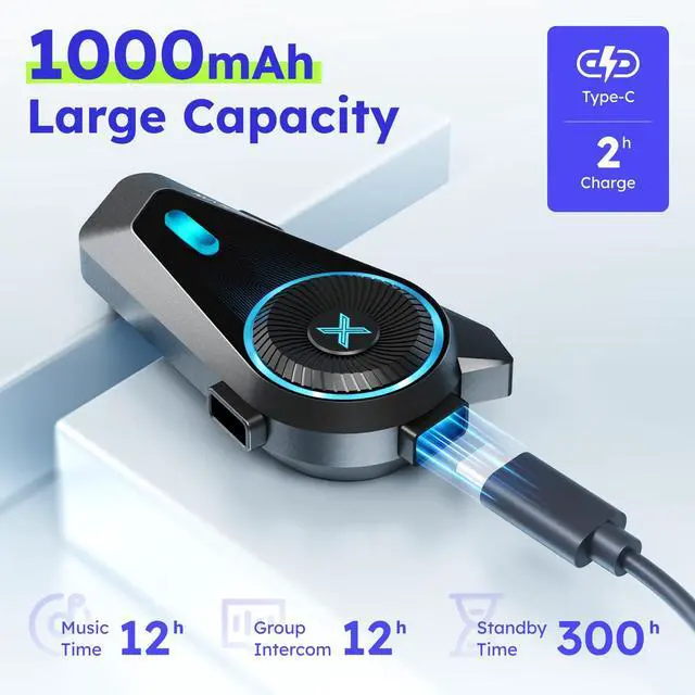 Alt view image 7 of 7 - MAXRUNON D10 Motorcycle Bluetooth Headset, 4-Rider Intercom, Helmet Communication System, V5.4, ENC Noise Cancelling, AI Voice Control, Audio Multitasking, FM Radio, IPX7, Fits Snowmobile/Ski, 1 Pack