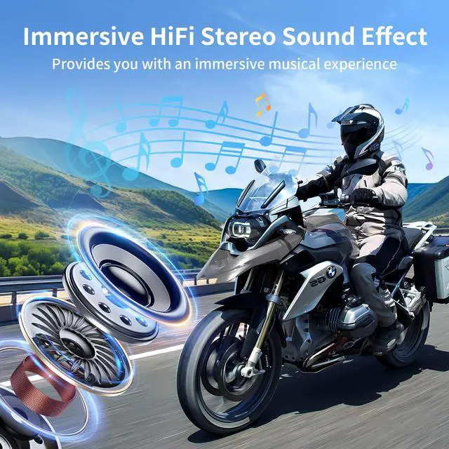 Alt view image 3 of 7 - Fodsports FX4 Pro Motorcycle Helmet Headset, 4-Rider 1200m Bluetooth Intercom, IP65 Waterproof Helmet Communication System with Universal Pairing/Hi-Fi Music/FM Radio/Auto Call/2 Type Mics, 1 Pack