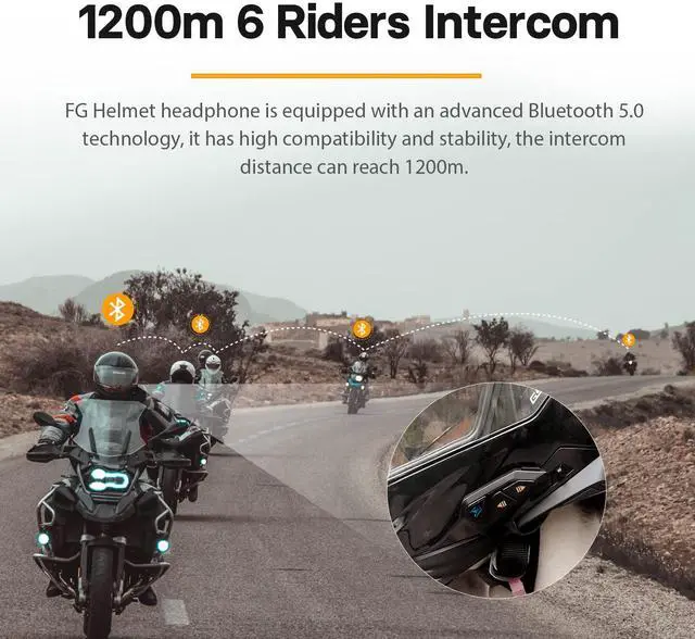 Alt view image 3 of 7 - FreedConn FG Motorcycle Helmet Bluetooth Headset, Motorcycle Communication Systems with CVC Noise Cancellation, Stereo Music, 6 Riders 0.75mi/1200m intercom, 19Hrs Intercom, IP65, 1 Pack