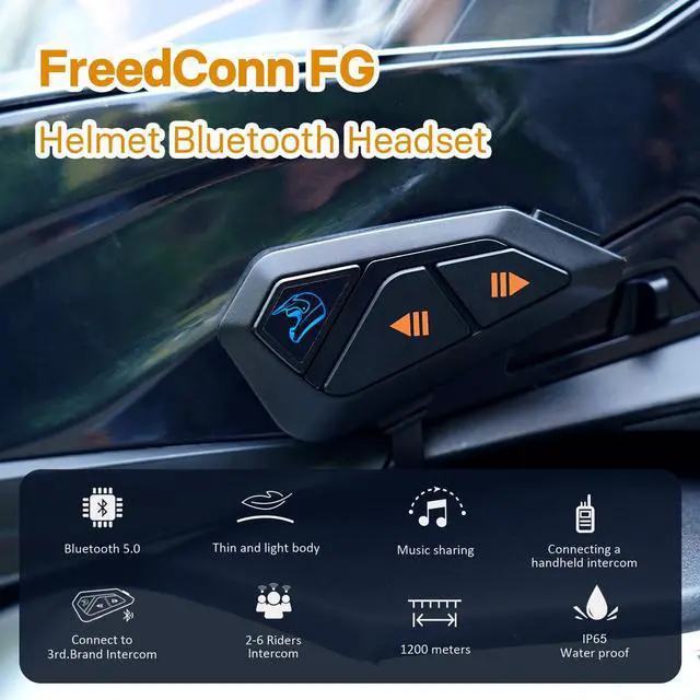 Alt view image 2 of 7 - FreedConn FG Motorcycle Helmet Bluetooth Headset, Motorcycle Communication Systems with CVC Noise Cancellation, Stereo Music, 6 Riders 0.75mi/1200m intercom, 19Hrs Intercom, IP65, 1 Pack