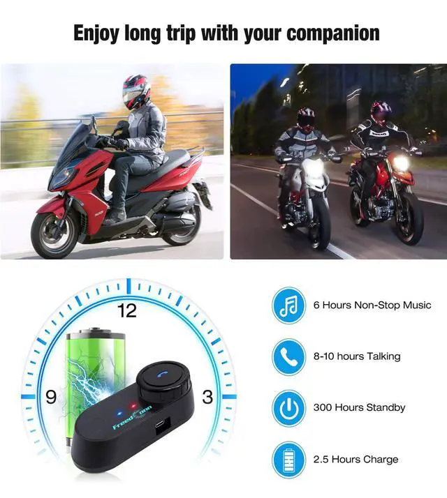 Alt view image 7 of 7 - FreedConn T COM VB Motorcycle Bluetooth Headset, Helmet Intercom 2 Way 800M with Music Share, Universal Communication System Speakers, Waterproof Moto Accessories Gear for Ski, Riders, All Helmets
