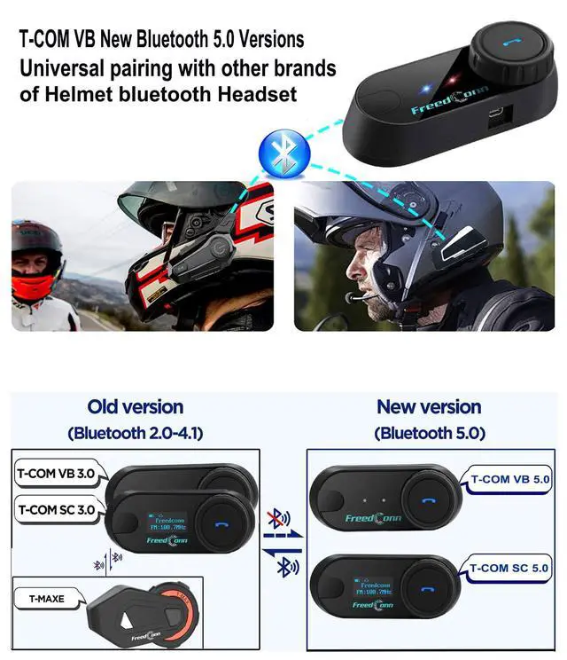 Alt view image 4 of 7 - FreedConn T COM VB Motorcycle Bluetooth Headset, Helmet Intercom 2 Way 800M with Music Share, Universal Communication System Speakers, Waterproof Moto Accessories Gear for Ski, Riders, All Helmets