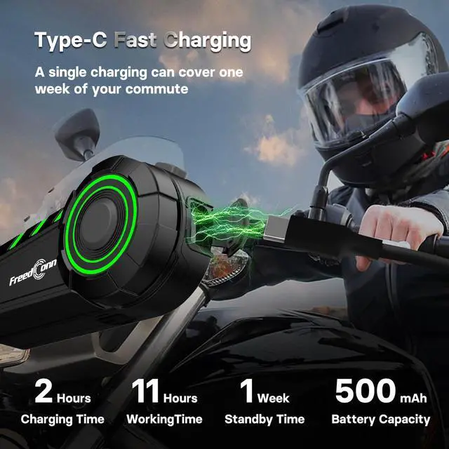 Alt view image 5 of 7 - FreedConn Motorcycle Bluetooth Headset KY Bluetooth Helmet Intercom Motorcycle Communication Systems with CVC Noise Cancellation Stereo Music IP65 for Full/Half Face Helmet Basic Single People Use