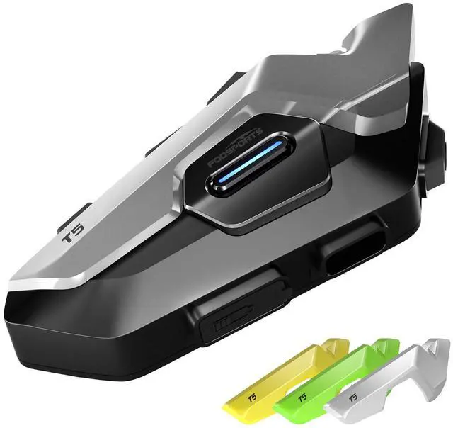 Main image of Fodsports T5 Motorcycle Bluetooth Headset with Music Sharing, 2 Riders Helmet Intercom Communication Systems, 9-Language Voice Prompts/Voice Assistant/FM Radio/2 Type Mics/4 Colored Faceplates