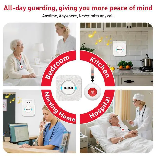 Alt view image 3 of 7 - CallToU Caregiver Pager Elderly Alert Call Button for Seniors Smart Patient Call Bell Wireless Emergency Button System Adult Monitors at Home 3 Plugin Receivers 3 Waterproof Portable Transmitters