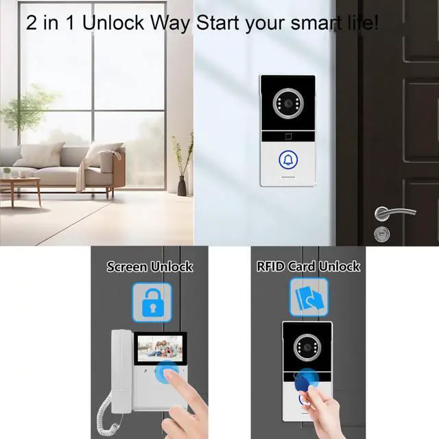 Alt view image 2 of 7 - Xavhal Doorbell Camera with Monitor Kits, Wired Video Intercom System with 4.3 Inches Clear LCD Monitor IR Night Vision Outdoor Camera, Doorphone Telephone Style for Villa Home Office Apartment